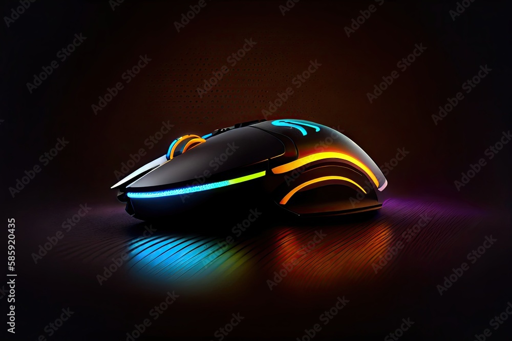 Poster left side gaming mouse neon with copyspace generative ai