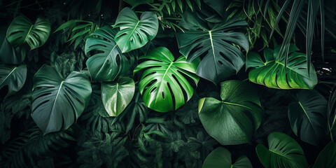 Green leaves background. Dark tropical nature concept created with generative ai tools