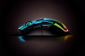 Left Side Gaming Mouse Glowing Neon With Black Background Generative AI