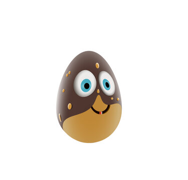3d Easter cartoon egg of chocolate color with a smile and eyes. Vector illustration