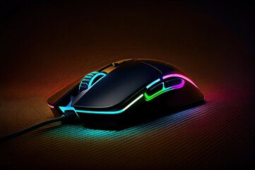 Angled Video Game Mouse Glowing Neon With Copy Space Generative AI
