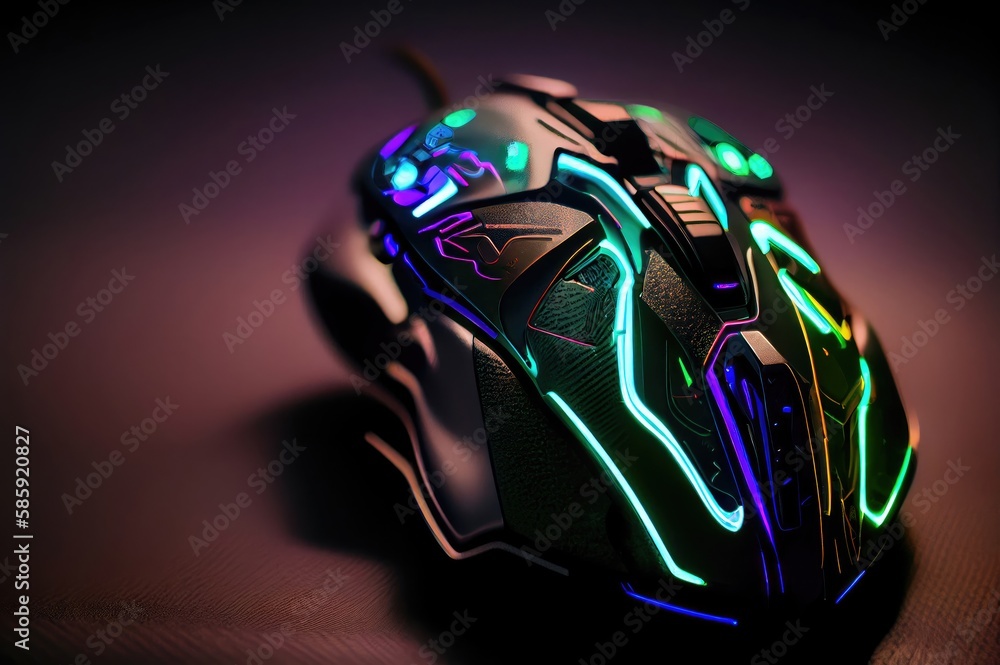 Aufkleber video game mouse diagonal angle glowing neon with copy space generative ai