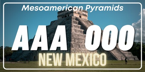 Vehicle license plates marking in New Mexico in United States of America, Car plates. Vehicle license numbers of different American states. Vintage print for tee shirt graphics, illustration