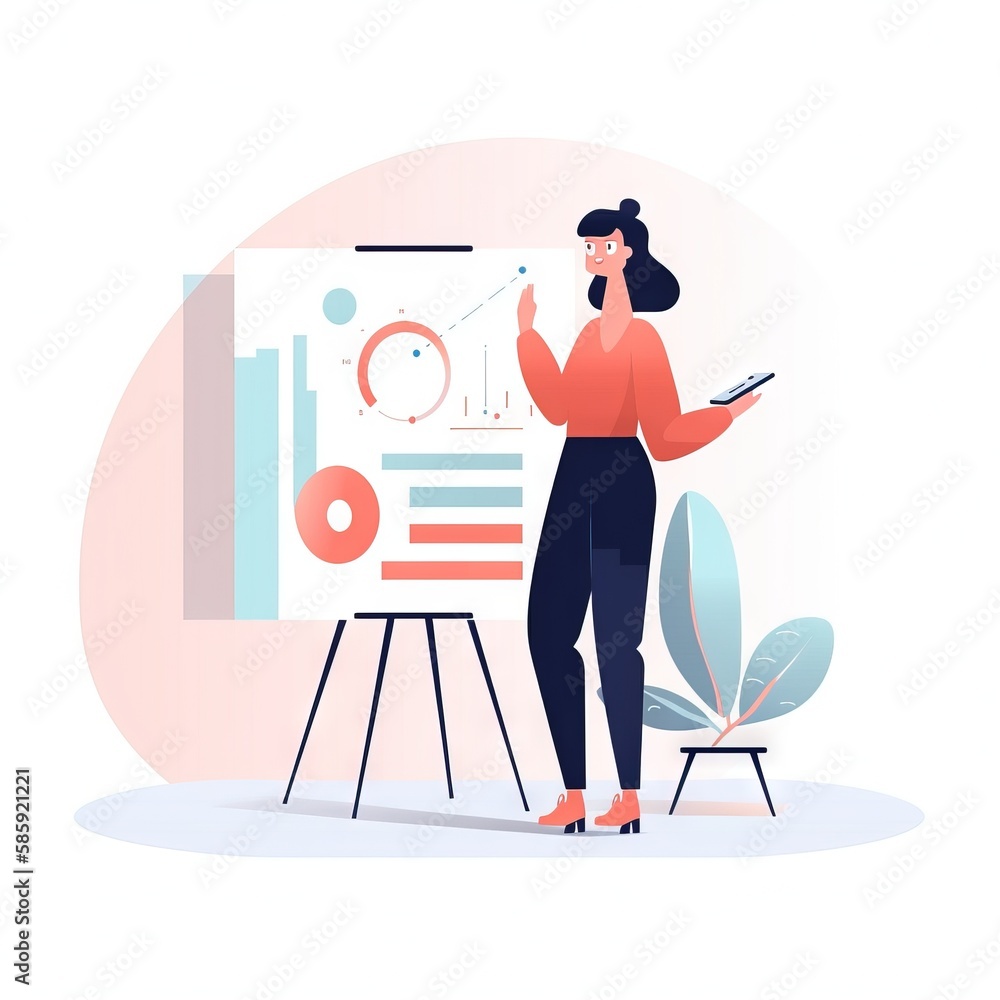 Aufkleber a woman standing in front of a whiteboard with a marker on it and pointing to it with a marker in he