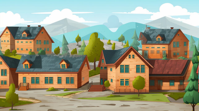 A town with a school building Generative AI