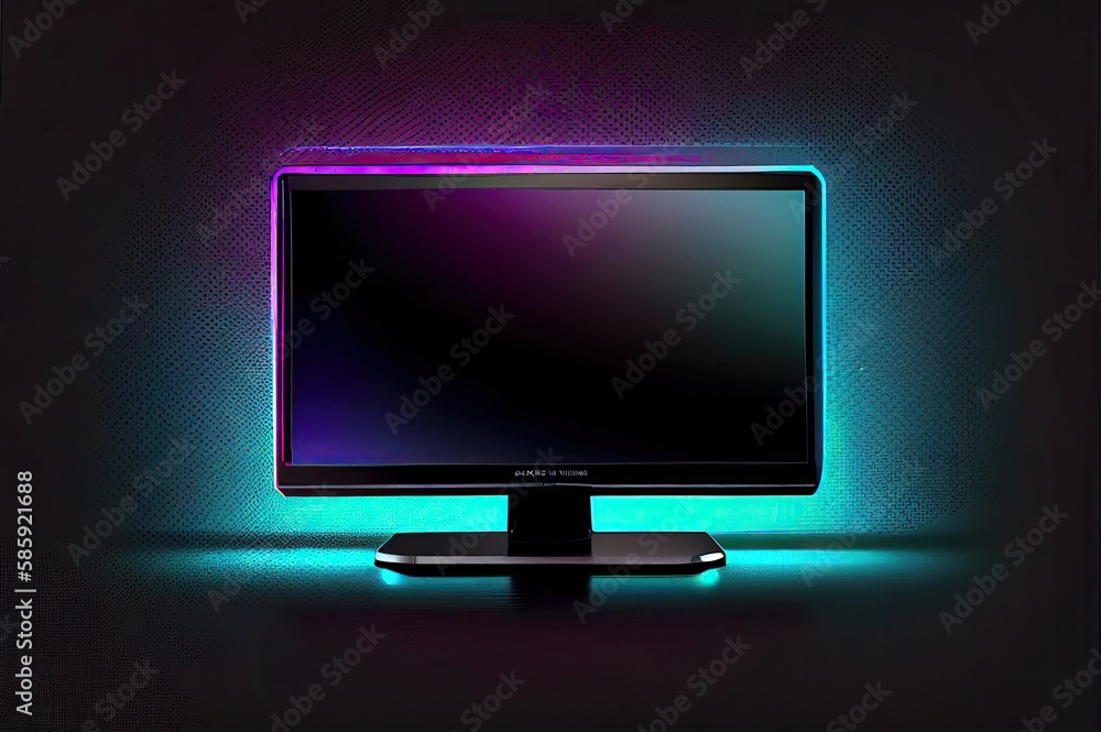 Wall mural blank gaming monitor neon with copyspace generative ai