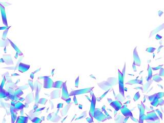 Cheerful flying confetti decoration vector background. Blue  hologram particles fiesta vector. Surprise burst falling confetti. Holiday celebration decor illustration. Happy mood.