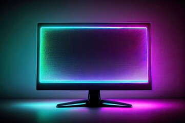 Blank Video Game Monitor Neon With Copy Space Generative AI