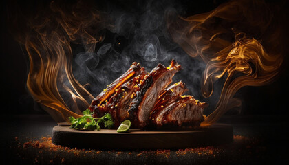 Fototapeta premium Tangy and tender ribs with pineapple