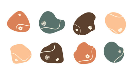 Abstract art collection features colorful boho-style graphics with organic, fluid shapes and flower elements.