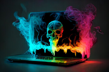 Conception of a hacked laptop during an attack