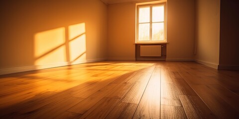 Minimalist Architecture Room: An Empty Room with a Bright Wooden Floor Background, GENERATIVE AI