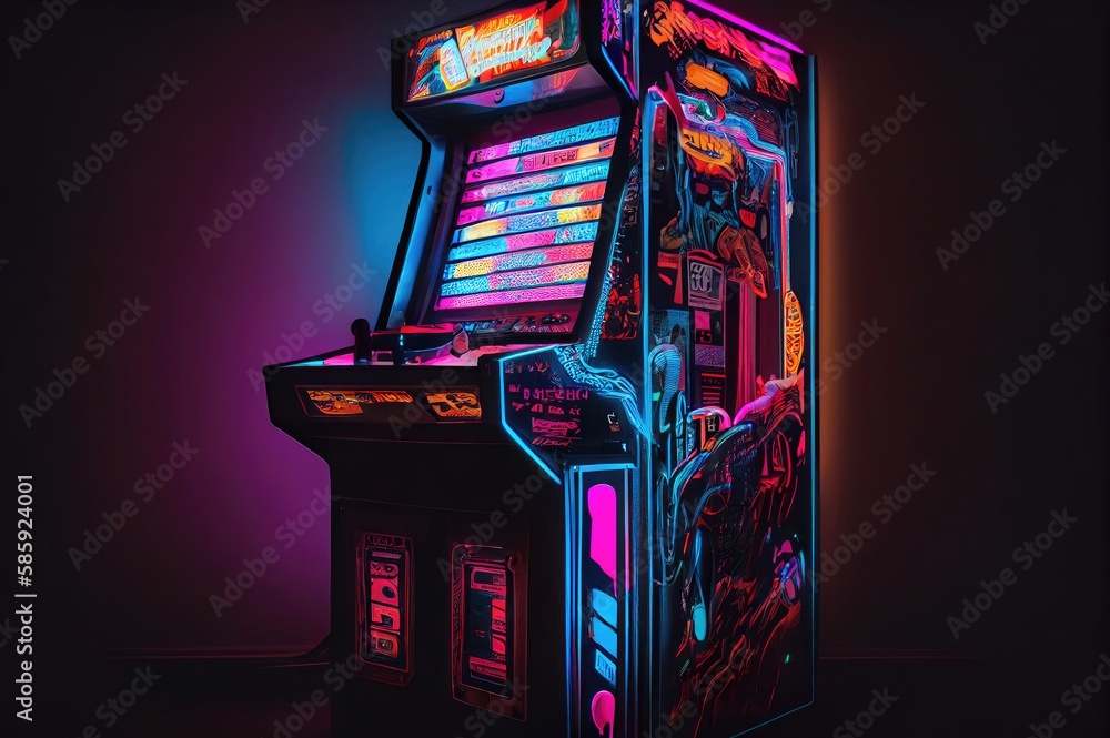 Poster video game arcade machine neon glow 002 generative ai