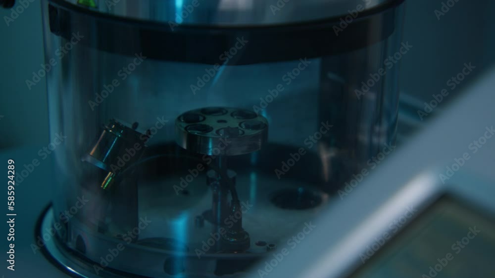 Poster devices in the laboratory for research. stock footage. a dark room with new equipment in a special f