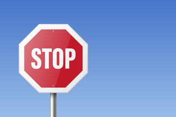 Obraz premium Stop. Vector White and Red Round Glossy Prohibition Stop Sign - Warning, Danger Sign Frame Icon Closeup. Dangerous Plate Design Template of Road Sign, Front View