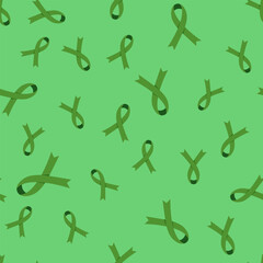 World bipolar day concept. Seamless pattern with green awareness ribbon for social poster, banner, card, flyer