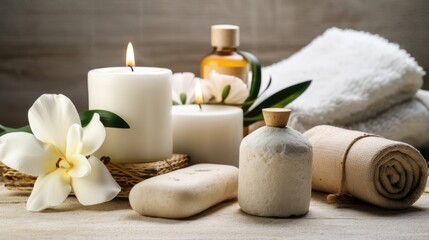 Beauty treatment items for spa procedures background. Generative AI
