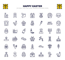 set of happy easter thin line icons. happy easter outline icons such as wine, dove, happy easter, letter, altar, gift box, church, bread, egg vector.