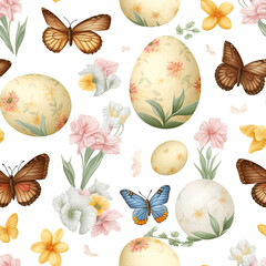 easter eggs and flowers seamless pattern