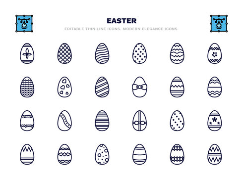 set of easter thin line icons. easter outline icons such as easter egg, egg, egg, vector.