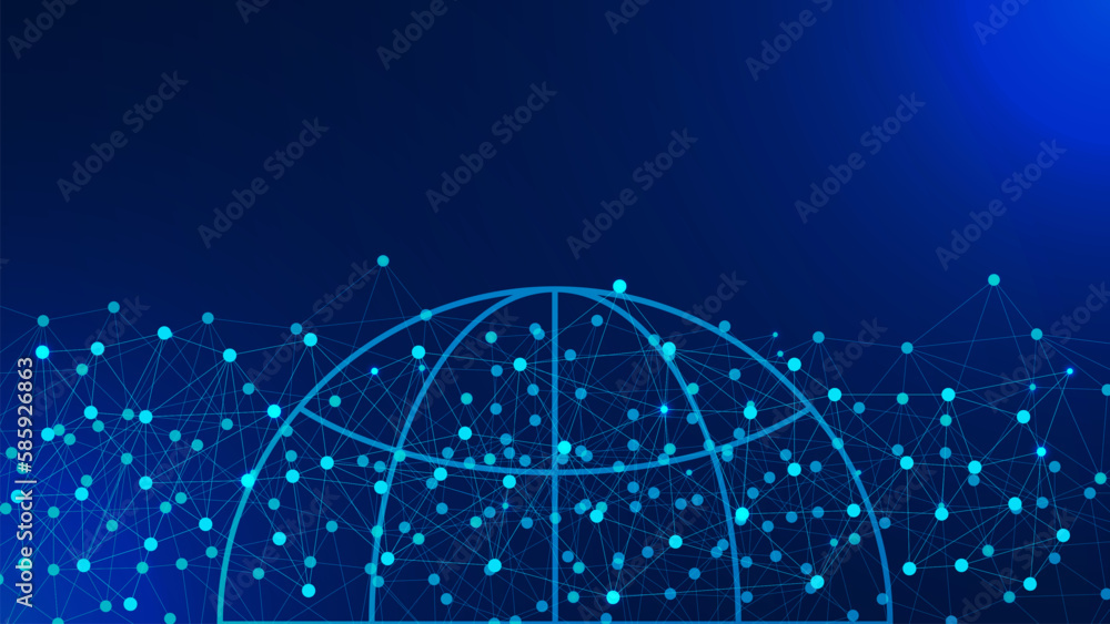 Poster abstract global connection with globe icon with dark blue background. internet technology concept.