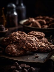 Fototapeta premium Freshly Baked Chocolate Cookie in 5-Star Kitchen with Bokeh Background using Generative AI