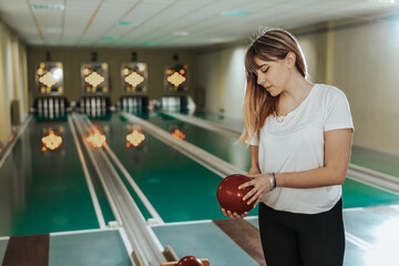 Girl Playing Bowling Nine Pin