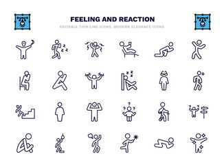 set of feeling and reaction thin line icons. feeling and reaction outline icons such as horrible human, shocked human, ready human, lonely cool full broken hopeless lucky fresh vector.
