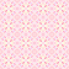 Geometric abstract pattern with simple shapes. Cell. Сolorful squares. Seamless. Cage. Interweaving of structures. Mosaic background in yellow, pink, orange tones. Soft pastel colors