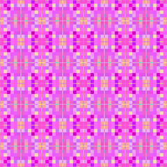 Geometric abstract pattern with simple shapes. Cell. Сolorful squares. Seamless. Cage. Interweaving of structures. Mosaic background in pink tones