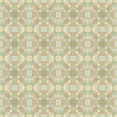 Geometric abstract pattern with simple shapes. Cell. Сolorful squares. Seamless. Cage. Interweaving of structures. Mosaic background in brown, green, tones. Soft pastel colors