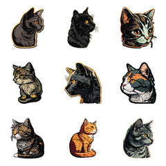 Cat Sticker Flat Icon Set Isolated On White Background