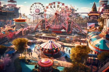 Rolgordijnen Amusementspark A family-friendly amusement park with thrilling rides and cotton candy