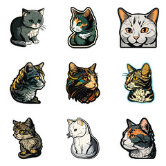 Obraz premium Cat Sticker Flat Icon Set Isolated On White Background