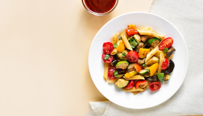 Penne pasta with roasted vegetables