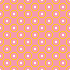 Seamless vector pattern with white polka dots on a pink background. For cards, albums, backgrounds, arts, crafts, fabrics, decorating or scrapbooks