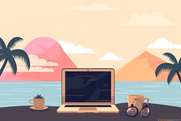 Minimalistic Digital Nomad Backdrop with Laptop and Travel Essentials