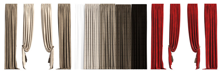 Fototapeta premium curtain isolated on white background, interior decorations, 3D illustration, cg render 