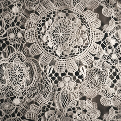 Vintage retro white valencian spanish lace with floral pattern, closeup texture, ai generative	