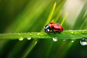 Fototapeta premium Ladybug on a Blade of Grass in the Summer