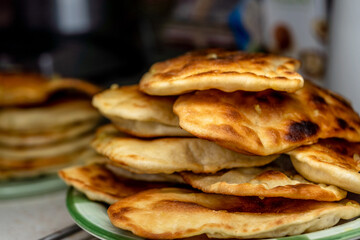 Homemade Indian Naan Flatbread made with Whole Wheat flour, with garlic and oil on top