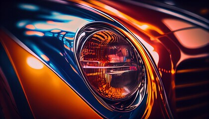 Beautiful vintage colorful shining car close up. Retro Car wallpaper.