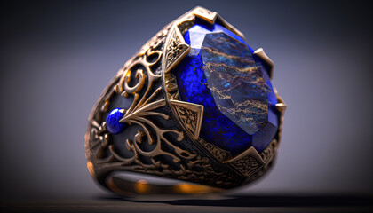 Fototapeta premium Close up of a big Lapis Lazuli ring on isolated background. Generative AI