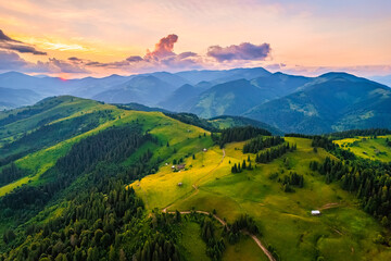 Photo taken with a drone at a cross on a mountain ridge