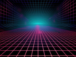 Perspective grid abstract retro background created with Generative AI technology