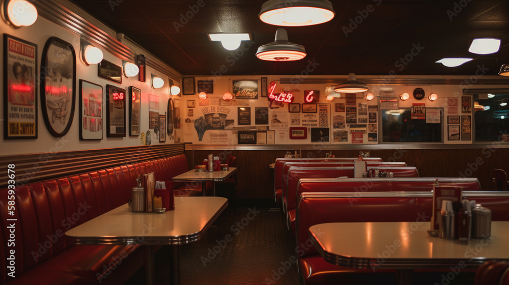 Wall mural burger restaurant with old school decor generative ai