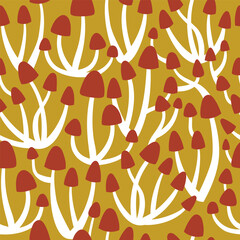 vector seamless pattern with mushrooms yellow bc