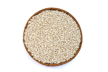 Barley grain on white background.