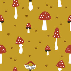 vector cute seamless repeat with red mushrooms