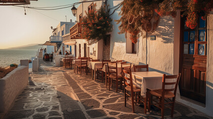 A Greek taverna with fresh seafood and lively atmosp Generative AI